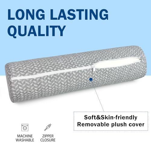 Cervical Neck Roll Pillow, Foam Round Bolster Pillow, Cylinder Pillows with Removable Washable Cover for Sleeping, Bed, Legs, Back, Yoga, Travel, Home, Office (Gray Style 1, 4.7inch H X 17inche L) - color: Gray Style 1, size: 4.7inch H X 17inche L