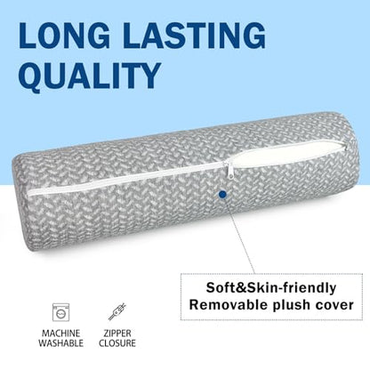 Cervical Neck Roll Pillow, Foam Round Bolster Pillow, Cylinder Pillows with Removable Washable Cover for Sleeping, Bed, Legs, Back, Yoga, Travel, Home, Office (Gray Style 1, 4.7inch H X 17inche L) - color: Gray Style 1, size: 4.7inch H X 17inche L