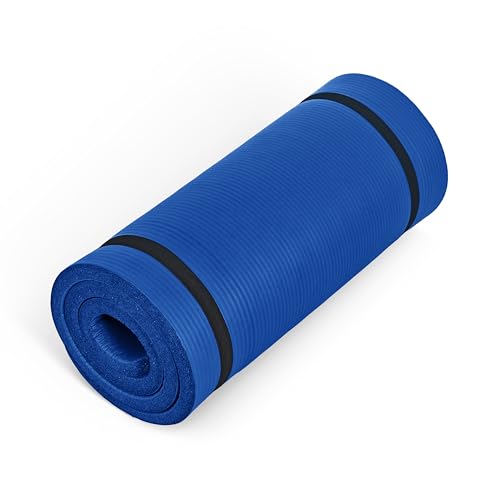 CAP Barbell 1-Inch High Density Exercise Yoga Mat with Strap | Multiple Colors - color: Blue