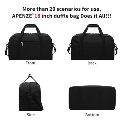 Apenze Small Gym Bag 18 inch Carry On Duffel Bag for Weekender Travel - Black - color: Black, size: 18inch