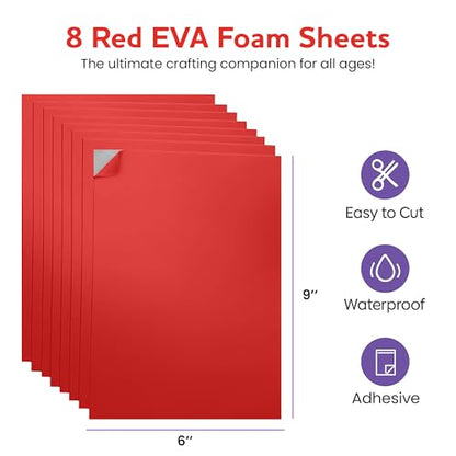 Self-Adhesive EVA Foam Sheets for Crafts – 2mm Thickness 8 Red Sheets, 6 x 9 Inch, Peel & Stick Foam Paper for DIY, Scrapbooking & Kids’ Art. - color: Red - 8 Pack