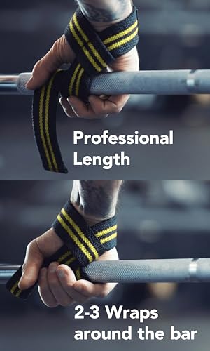Fitgriff® Lifting Wrist Straps for Weightlifting, Gym, Deadlift, Workout (Made of Premium Cotton & Padded) - Men & Women - color: Black/Yellow, size: Standard (above 6.3' Wrist)
