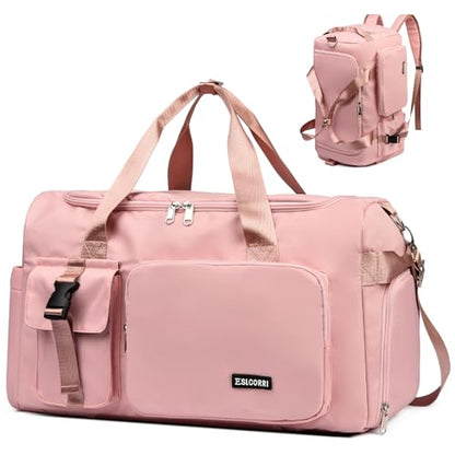 Eslcorri 42L Gym & Travel Duffel Backpack with Shoe & Wet Compartment, Pink - color: 42L-Pink