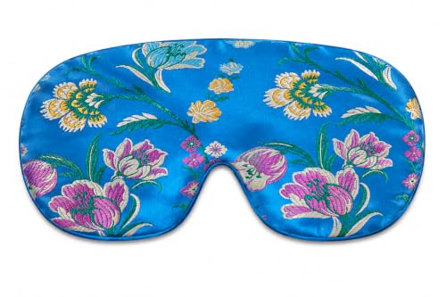 Handmade Opulence Yoga Eye Pillow - Weighted Flaxseed Fill, Lavender Aromatherapy, Satin & Velvet, Adjustable Strap - Ideal for Meditation & Restful Sleep - Floral Turquoise - TEMFL-FT - color: Floral Turquoise