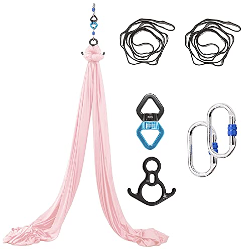 Aerial Silks Yoga Swing Set, Fitness Aerial Yoga Kit | Anti-Gravity Flight Aerial Yoga Hammock Kit; Low/Non Stretch Nylon Tricot Fabric; For Fitness & Dance; Hardware Included - color: Tender Pink