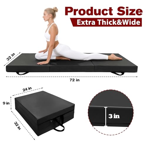 3 Inch Thick Yoga Mat 72 * 32 * 3 inch Extra Thick Exercise Mats Non-Slip Workout Mat for Pilates, Fitness, Gym, Stretching - color: Black