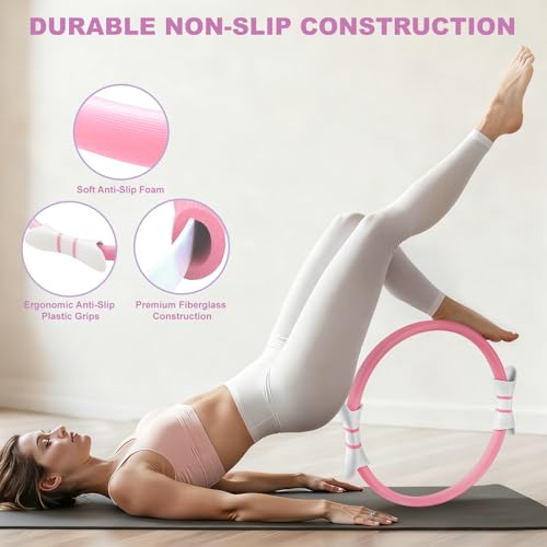 Luscinia Pilates Kit,Home Pilates Ring Kit for Women,Pilates Equipment Ring and Ball Set with Pilates Ring, Pilates Ball, Resistance Bands, Figure 8 Band & Accessories Pilates Starter Kit - color: Pink