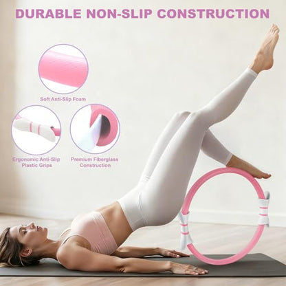 Luscinia Pilates Kit,Home Pilates Ring Kit for Women,Pilates Equipment Ring and Ball Set with Pilates Ring, Pilates Ball, Resistance Bands, Figure 8 Band & Accessories Pilates Starter Kit - color: Pink