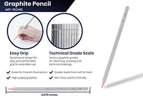 Pacific Arc Premium Graphite Drawing Pencils for Artists, Soft Pack - Professional Pencils for Drawing, Drafting, Sketching and Shading 12 Pk. - Great Non Toxic Art Supplies Set - style: Soft
