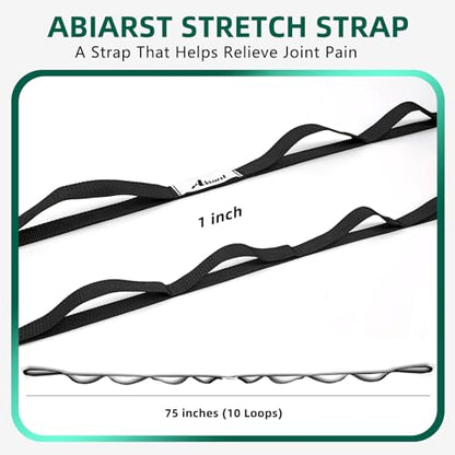 Abiarst Stretching Strap Yoga Straps for Physical Therapy, 10 Loops Non-Elastic Stretch Band for Pilates, Flexibility, Exercise and Gymnastics - color: 2-Pack (Black+Back)