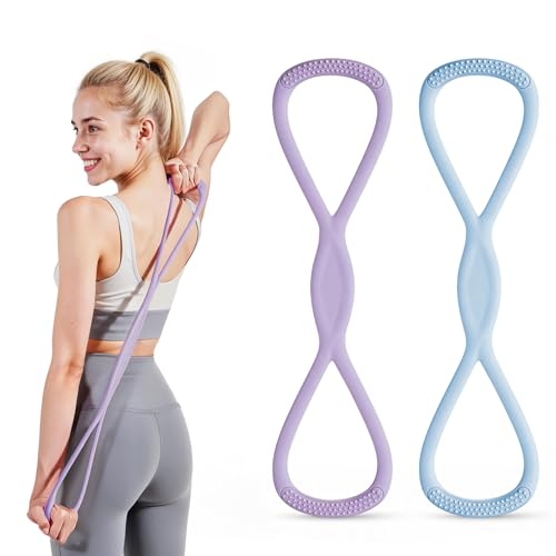 Figure 8 Resistance Band, Figure 8 Resistance Bands for Women Men,Resistance Band Figure for Working Out, Non-Slip Handles, Home Gym, Yoga & Physical Therapy - color: 15lb Purple + 25lb Blue
