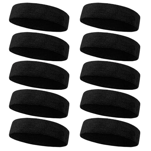Sweatbands Sport Headbands for Men & Women, Sweat Head Bands Moisture Wicking Sport Headband Cotton Sweatbands for Basketball, Athletic Exercise, Running - color: Black 10 pcs