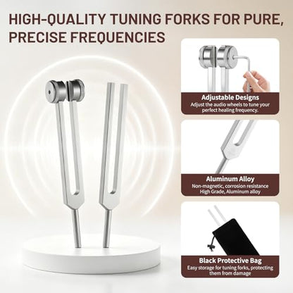 Healing Tuning Fork Set –Includes 128Hz, 136.1Hz, 256Hz, 384Hz Weighted and Unweighted,with Activator & Wooden Mallet,Tuning Fork Set for Meditation, Yoga, and Chakra Energy Therapy