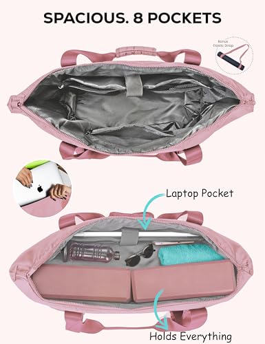 Yoga Mat Carrier: Extendable, Built-In Mat Straps & Laptop Pocket. Carry All Yoga Gym Work Accessories. Large Yoga Gym Tote Bag for Women & Men - color: Pink