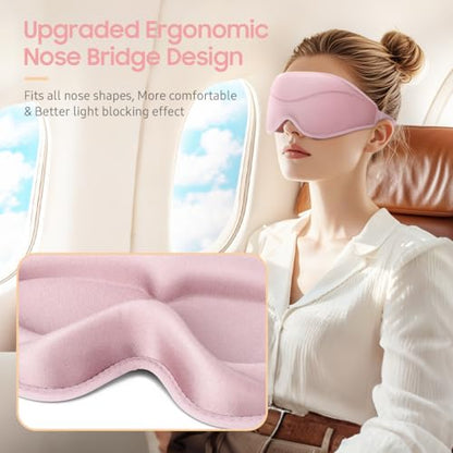 BeHoomi Sleep Mask, Premium Eye Mask for Sleeping, Total Blackout, Super Soft Comfort, Adjustable Fit, Upgraded 3D Ergonomic Designed Sleeping Mask for Home, Office, Travel, Meditation, Yoga, Pink - color: Pink
