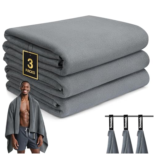 Microfiber Sweat Towel, Quick Dry 3 Pack 27x55 in - color: Gray, size: 27 inch X 55 inch