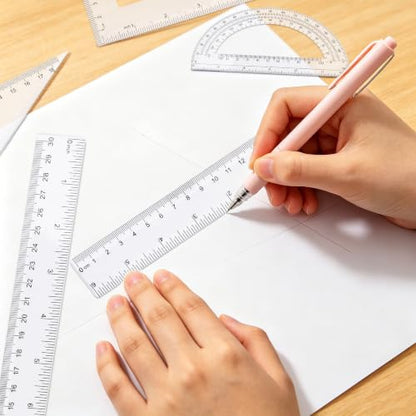Plastic Clear Ruler Math Set - 6'' 12'' Transparent Straight Ruler, 4'' 6'' Protractor, 30/60 & 45/90 Triangle Ruler, Geometry Math Measuring Tool for School Office Drawing Teachers Kids Supplies - color: Transparent