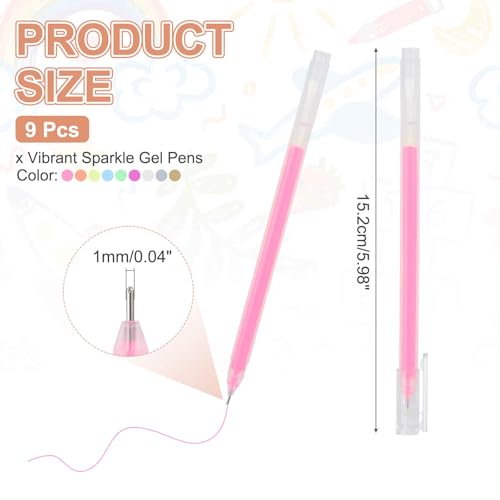 MECCANIXITY 9 Pcs Metallic Vibrant Sparkle Gel Pens, Drawing Pens with Fine Point 1mm for Adult Drawing Doodling Journaling Art Supplies and DIY Crafts, Mixing Colors - color: Mixing Colors