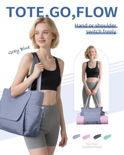 sportsnew Yoga Mat Bag Waterproof Tote Gym Bag Mat Carrier W/Wet Pocket - color: Gray Blue