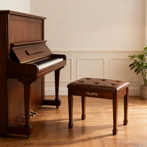 Wooden Piano Bench with Storage, Piano Stool with Waterproof Padded Cushion, Bench Seat for Vanity, Living Room, Bedroom (Wood) - color: Single-wood