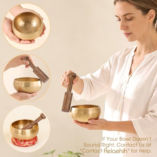 Relaehih 2-Pack Tibetan Singing Bowls Set - 100% Handmade in Nepal, Sound Bowl Meditation Set for Yoga, Chakra Healing, Meditation Gifts, Unique Gifts for Women - color: Red