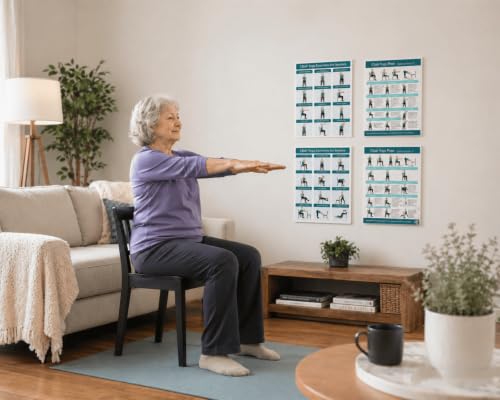 Chair yoga for seniors over 60 Chart, Set of 4 Chair Yoga Poster 10" x 8"