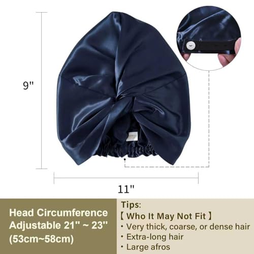 ZIMASILK 22 Momme 100% Mulberry Silk Bonnet for Sleeping Women, Navy - color: Navy