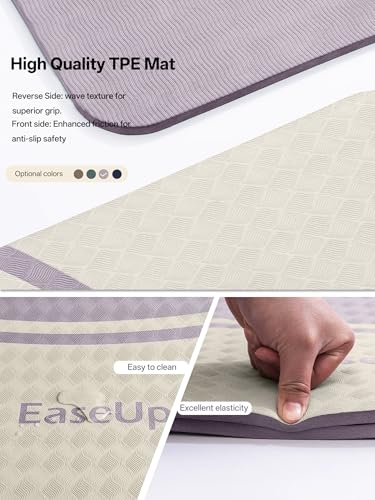 EaseUp 10mm Thick Yoga Mat, 73"×31.5" Extra Wide, Non-Slip with Strap - color: Dusty purple