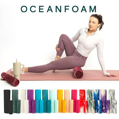 Oceanfoam Ripple Travel Foam Roller (11" x 3.35") Firm Mini Foam Roller for Physical Therapy, Deep Tissue Massage, Back Pain - High Density, Wave Textured - Yoga (Maroon, Blush & Hot Pink Marbled) - color: Maroon, Blush & Hot Pink Marbled