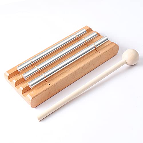 Energy Chimes Hand Bells Instrument: 3 Tone Wooden Chime Hand Percussion | 3 Notes Music Chimes Trio Set with Mallet for Yoga Meditation Sound Healing Rhythm Practice Teachers' Classroom Tools - color: Tone 3