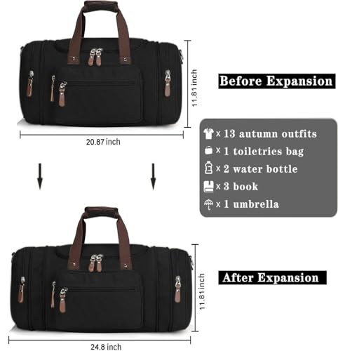 Sechunk Duffle Bag Canvas Large Outdoor Shoulder Bag Overnight Handbag Travel Tote Luggage Weekender Bag - color: black-A