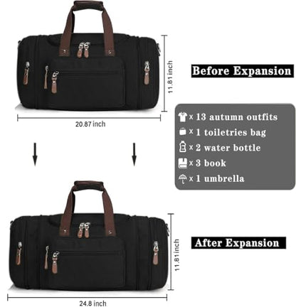 Sechunk Duffle Bag Canvas Large Outdoor Shoulder Bag Overnight Handbag Travel Tote Luggage Weekender Bag - color: black-A
