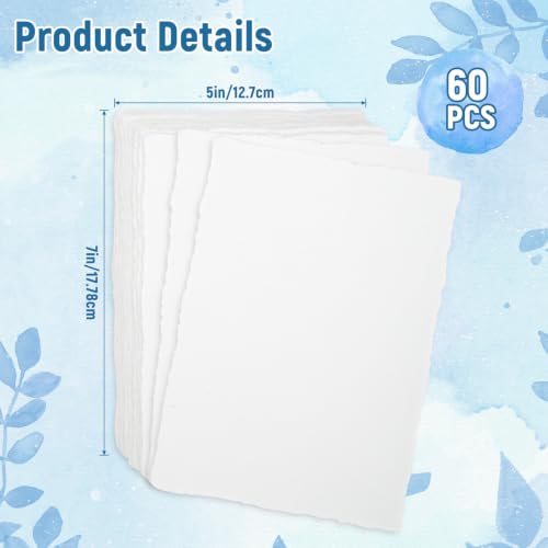 60 Sheets 5 x 7 inch Handmade Cotton Watercolor Paper 160GSM Deckled Edge - size: 5 x 7 inch