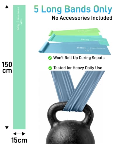 Renoj Pilates Flexbands, 5-Pack Latex-Free Resistance Bands Set – Exercise Bands for Pilates, Yoga, Stretching & Physical Therapy | Home Gym Equipment for Women & Men - color: Blue