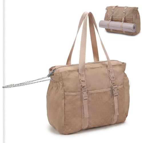 Omanmoli Beach Bag for Women Large Waterproof Sandproof Tote 40oz Holder | Anti-theft Lock & Chain,12 Pockets,2 Insulated Foil Pockets,Checkered,Cruise Travel Vacation Picnic Pool Work Gym,Checkered - color: Khaki