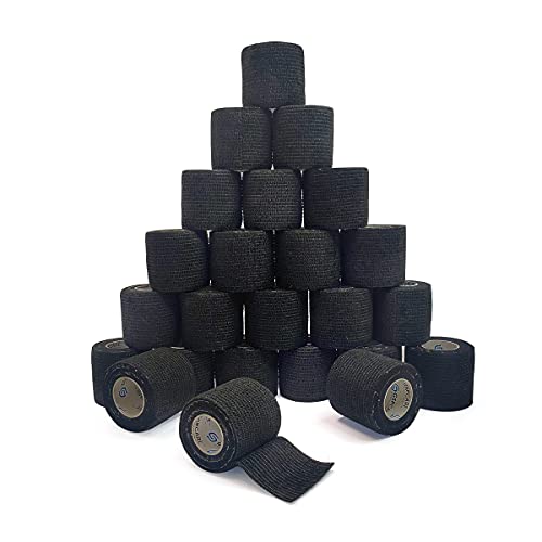 Self Adherent Cohesive Wrap Bandages 2 Inches (Black, 24 Count) - color: Black, size: 24 Count (Pack of 1)