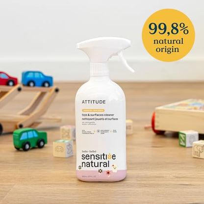 ATTITUDE Baby & Kids Toy Cleaner Spray for Sensitive Skin, EWG Verified, Multi-Surface Cleaner for Toys, High Chairs & Play Areas, Naturally Derived, Vegan, Unscented, 27.1 Fl Oz - size: 27.1 Fl Oz (Pack of 1)