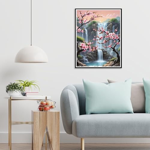 Paint by Numbers with Frame Wooden Easel-Plum Blossom Paint by Number Adult,Waterfall Paint by Numbers Framed Canvas,Adult Paint by Number Kits on Canvas Framed Gifts and Home Wall Decor 12x16inch - color: Plum Blossom