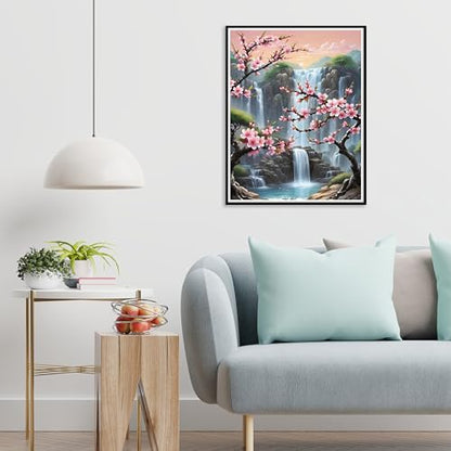 Paint by Numbers with Frame Wooden Easel-Plum Blossom Paint by Number Adult,Waterfall Paint by Numbers Framed Canvas,Adult Paint by Number Kits on Canvas Framed Gifts and Home Wall Decor 12x16inch - color: Plum Blossom