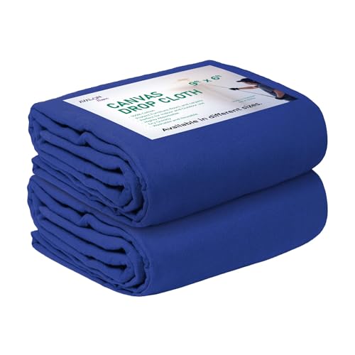 Canvas Drop Cloth for Painting 9x6 feet Pack of 2-8oz Painters Drop Cloths for Painting - All Purpose Canvas Tarps for Floor & Furniture Protection - Recycled Cotton Fabric - color: Blue, size: 9x6 Ft - 2 pc