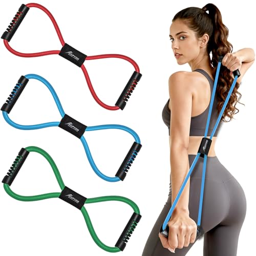 HPYGN Resistance Bands, Figure 8 Exercise Bands for Women Men, 8 Shaped Resistance Bands for Arms, Chest Expander, Yoga Gym Fitness Pulling Rope 8 Word Elastic for Exercise Muscle Training Tubing - color: red, blue, green