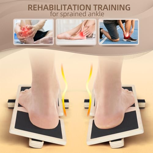 CINWELLER Ankle Strengthener Exerciser for Sprained, Single Foot Balance Board, Non-Slip Wood Wobble Board.