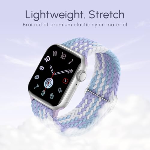 Braided Stretchy Nylon Band Compatible for Apple Watch Bands Women Men - color: Light Violet, size: 38mm/40mm/41mm/42mm