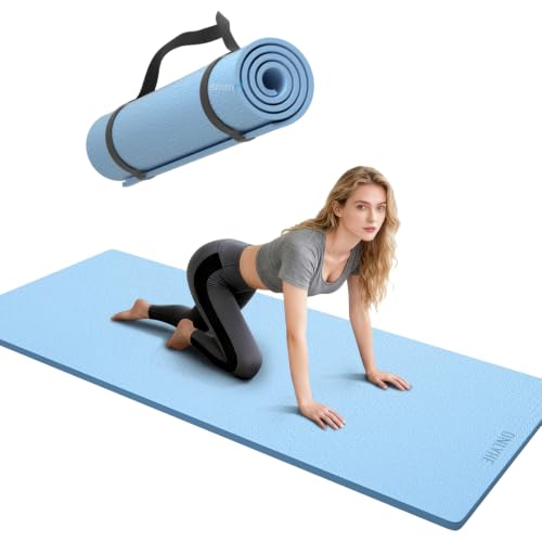 Yoga Mat Thick（8mm）Exercise Mat Non Slip Anti-tear,Pilates Mat for Men and Women,Workout Mats for Home,Barefoot Workouts and Floor Exercise,with Carrier Strap(71"x 24") - color: Wathet blue