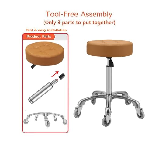 Kaleurrier Rolling Stools with Adjustable Height: Swivel Stool with Wheels - color: Camel
