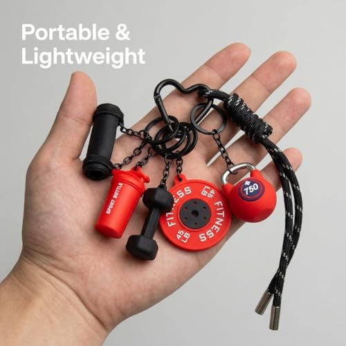 Gym Keychain Motivational Fitness Accessories with Dumbbell Kettlebell Barbell Yoga Mat Charms Weightlifting Keyring - color: Black+red