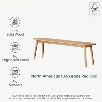 Solid Oak Dining Bench, 55.1 Inch Wood Bench for Dining Room - color: Natural Oak, size: 55.1''
