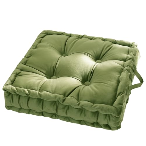 vctops Square Solid Color Velvet Seat Cushion with Handle Tufted Thicken Chair Pad Tatami Floor Pillow Cushion 16.5"x16.5"x4" Grass Green - color: Grass Green