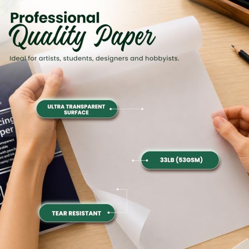 MyArtscape Tracing Paper Pad - 9 x 12 in 150 Sheets 33 lb | Transparent tracing paper for drawing with 33 lb acid free paper for pencils pens markers and ink