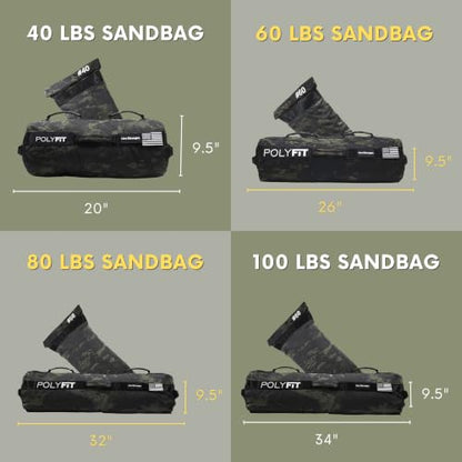 Polyfit Workout Sandbag Pro - Exact Sizing with Triple Closure Filler Bag - color: BLACK, size: 80 LB